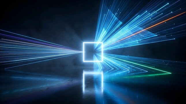 Abstract glowing colorful neon light lines or laser beams wonderfully visualized