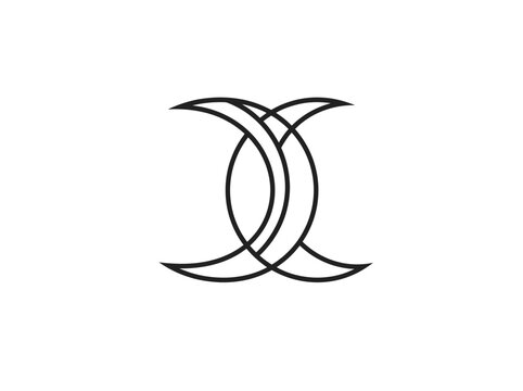 Interlocking crescent shape abstract geometric symbol minimalist line art