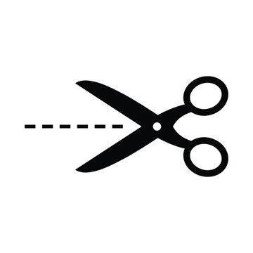 Scissors cutting dashed line vector icon isolated on white background for discount coupon or voucher concept