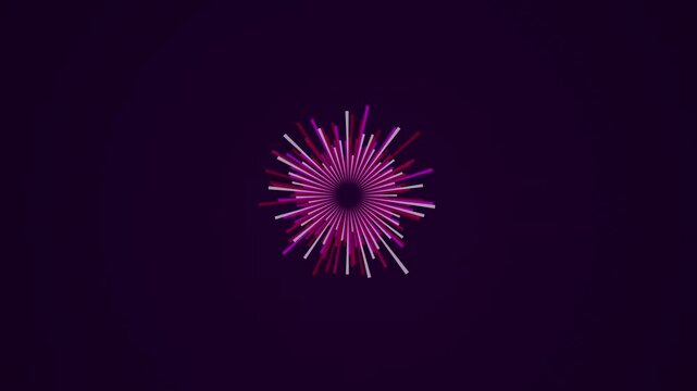 Purple circular sound equalizer wave pulses expanding rhythmically in a synchronized digital music visual sequence