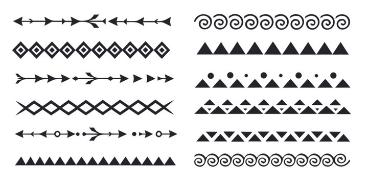 Black and white tribal border patterns arranged on a white background