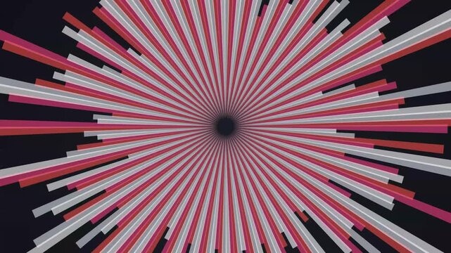 Red and white rays expanding from a dark center point in a geometric star pattern