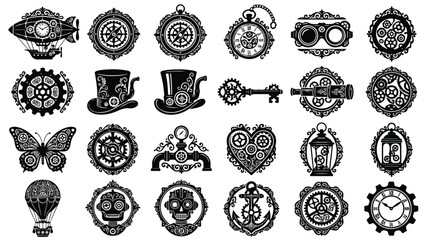 Steampunk Mechanical Elements. Vector Illustrations. Ornate Retro-futuristic Style. Design Assets Collection. © khafid