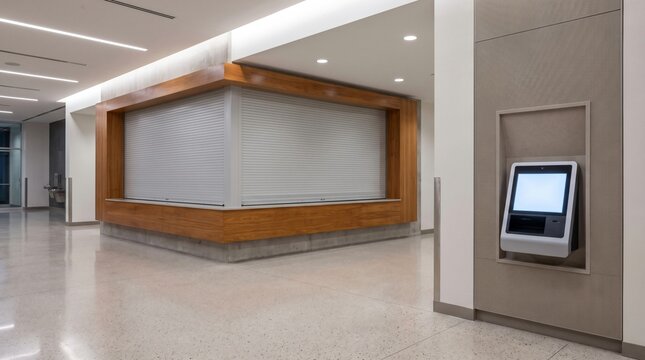 Shuttered Service Counter Beside A Self Service Kiosk As A Digital Exclusion Metaphor