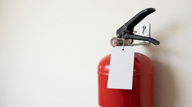 Box Ticking: A Fire Extinguisher Hanging With Its Inspection Tag Left Blank