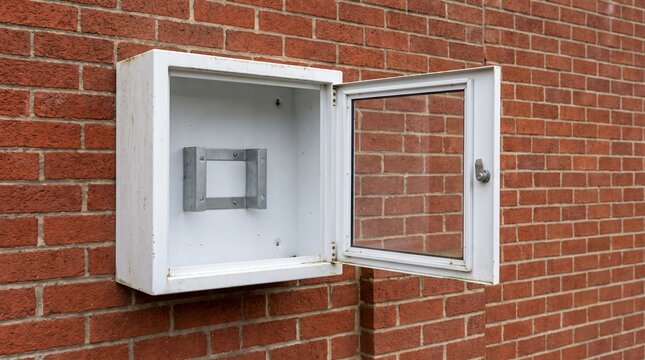 Community Resilience: An Empty Defibrillator Cabinet Left Open On A Brick Wall
