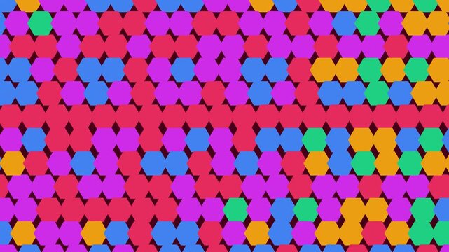 Vibrant hexagonal pattern featuring multi colored geometric shapes in a seamless repeating tessellation for modern decoration