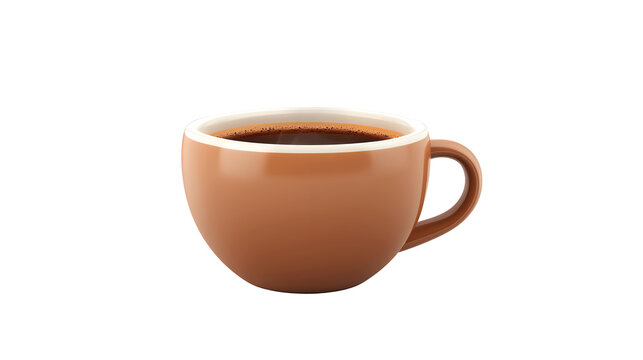 A single ceramic brown cup filled with hot black coffee on a simple surface