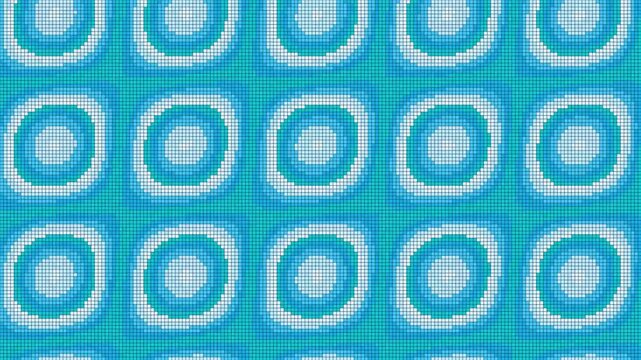 Blue pixelated pattern moving in waves with circular shapes forming a geometric motion sequence animation loop