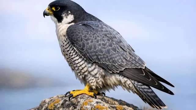 Peregrine Falcon perched on a coastal rock