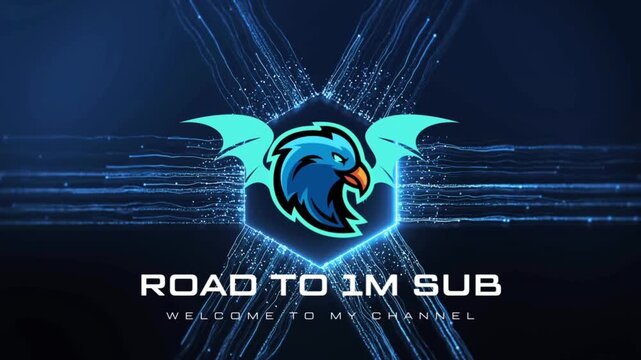 t Futuristic Gaming Channel Logo Reveal and Intro with Eagle Mascot and Road to 1M Subscribers Animation