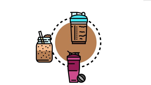 Meal replacement shake concept various containers for protein drinks, dietary supplements, and healthy nutrition for weight loss and fitness programs