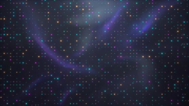 暗黒空間に明滅する多色の光ノードとエネルギーパルスの背景