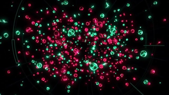 漆黒の真空空間に浮かぶ電磁エネルギースパークと集光模様の背景