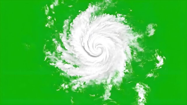 White hurricane storm spiral spinning over green screen background
