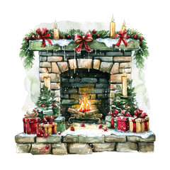 Fototapeta premium PNG Cozy festive fireplace illustration