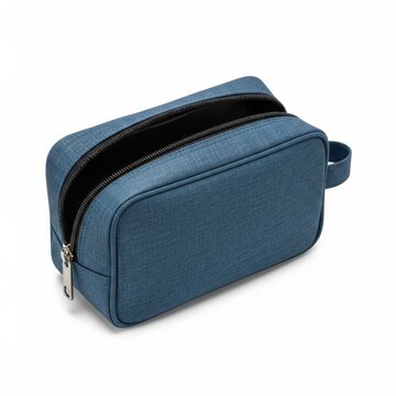 Black toiletry bag with blue zipper detail