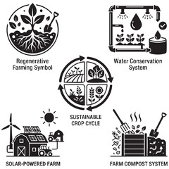 Obraz premium Smart Organic Farming Icon Set With Crop Monitoring Greenhouse Agriculture Technology And Sustainable Farm Systems