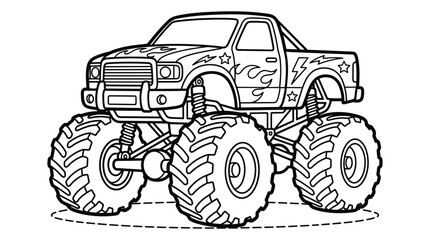 Monster truck illustration features detailed line art and a white background © Foaje512