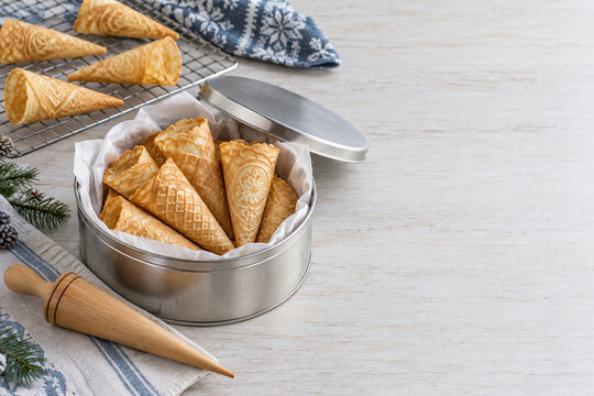 Norwegian Krumkake Cooling and Gift Tin Packing