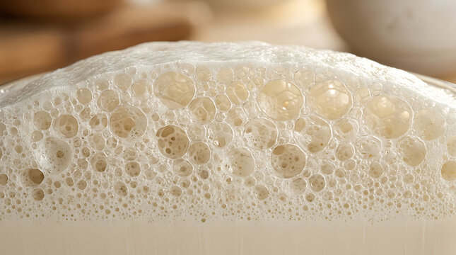 Active Yeast Foaming Bubbles in Close-up Macro Shot