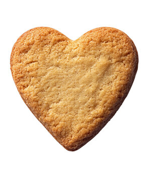 Golden brown heart shaped sugar cookie with textured surface and crispy edges isolated for romantic food photography on transparent background