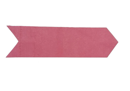 Pink paper arrow shape with a rough texture for labels or design notes isolated on transparent background