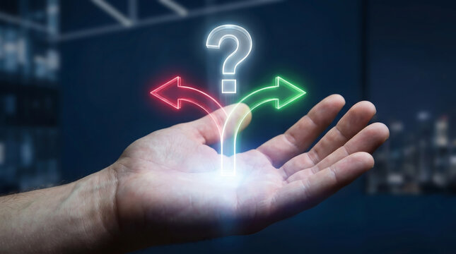 Business decision making and strategic choice concept showing risk, opportunity, planning, leadership, and alternative direction for enterprise growth, management, and digital transformation.
