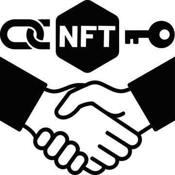 NFT crypto key handshake business deal vector illustration