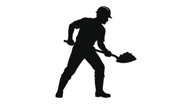 Worker digging with shovel black silhouette against white background