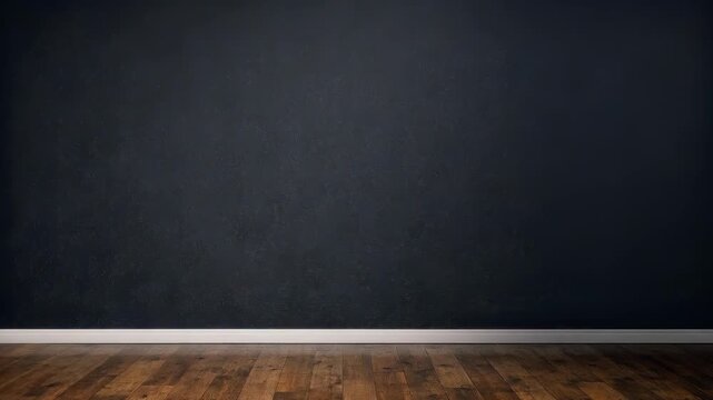 Minimalist Interior with Dark Textured Wall and Wood Plank Floor
