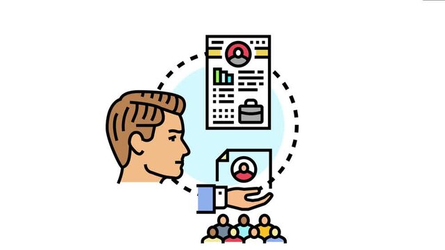Head of a person, symbolizing a mentor or recruiter, matching a resume profile with suitable candidates, highlighting the process of finding the right mentees for a development program
