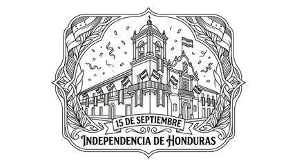 Fototapeta premium Honduras Independence Day Celebration Vector Illustration with Colonial Cathedral and Decorative Frame