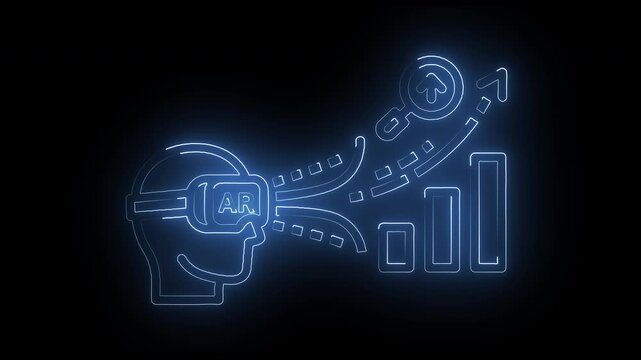 Glowing Neon Blue Visual Representation Of Virtual Reality Headset User Connecting To Data Streams And Charts