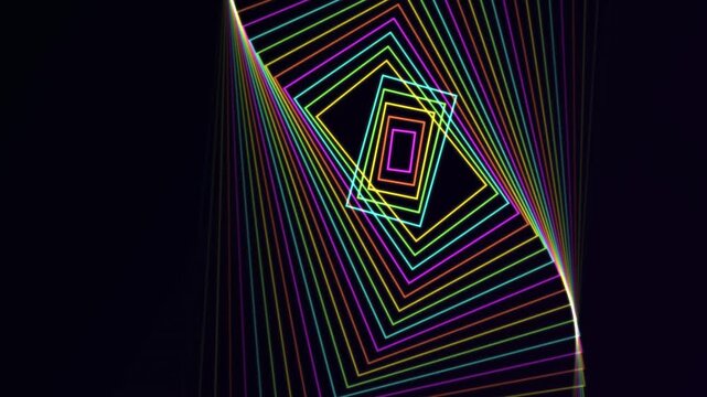 Abstract Rotating Rainbow Neon Rectangles Tunnel Motion Background