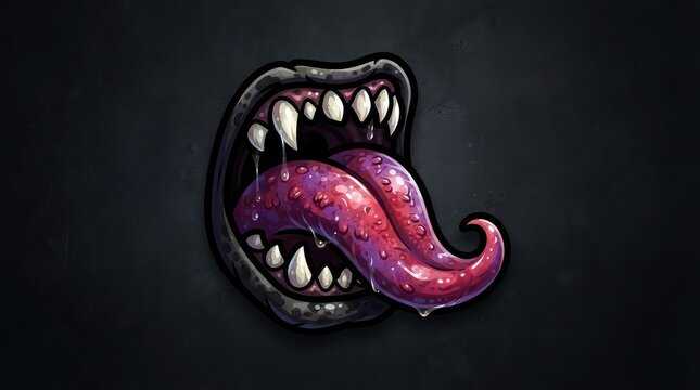 Monster mouth with sharp teeth and long tongue