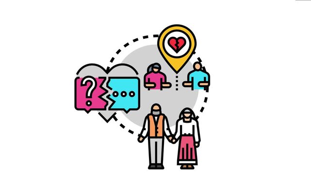 Vector showing different relationship statuses. Including committed partners. A broken heart indicating divorce