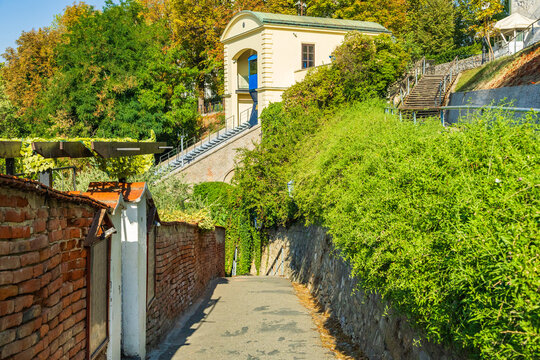 Historic Zagreb Funicular Railway and path to Upper Town, Zagreb, Croatia 