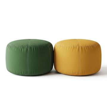 Modern round fabric ottomans in black and mustard