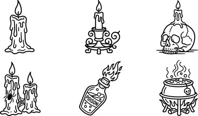 Fototapeta premium Vintage candle collection in black and white sketch style silhouette