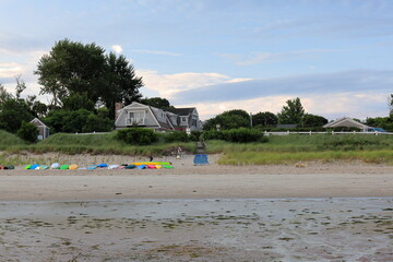 Fototapeta premium View of a Cape Cod shoreline while walking out into the bay at low tide