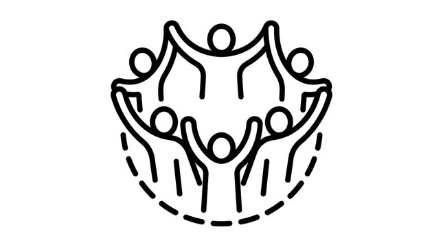 People standing in a unity circle icon representing teamwork and community collaboration