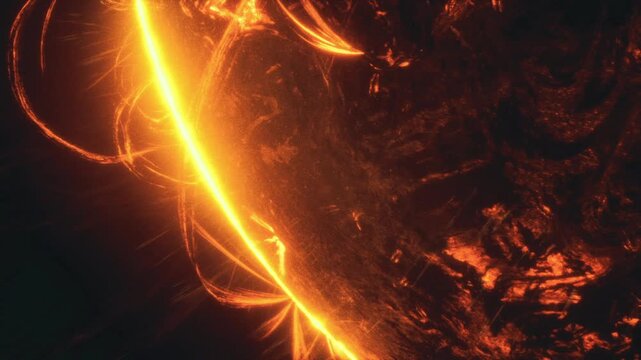 Luminous artwork featuring braided plasma and fiery orange tones. Artistic depiction of glowing filaments and woven plasma against endless ebony night