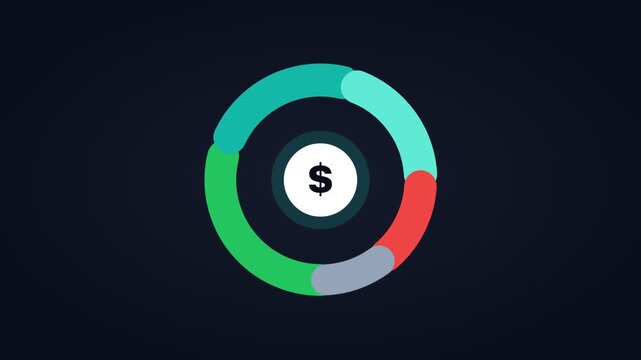 Animated portfolio allocation ring rotating, horizontal 16:9 seamless loop HD motion graphics icon