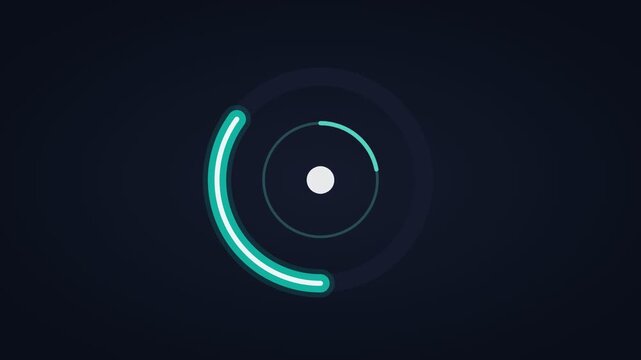 Animated circular loading ring teal spinner, horizontal 16:9 seamless loop HD motion graphics icon