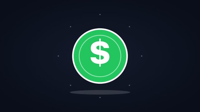 Animated gold coin flipping in the air, horizontal 16:9 seamless loop HD motion graphics icon