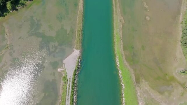 Cinematic Drone View of Stoos Valley and Its Clear Mountain River