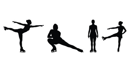 Obraz premium Elegant figure skaters performing professional artistic poses on ice in sharp black silhouettes against white background