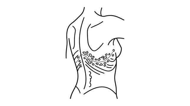Medical illustration of shingles skin rash on human back