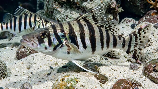 Striped Sergeant Major Fish Swimming in a Coral Reef